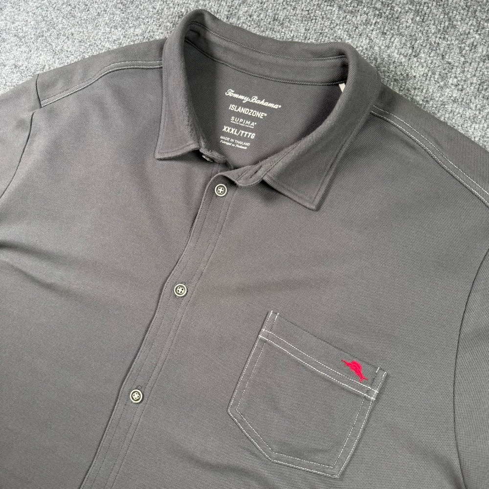 Tommy Bahama Button Down Shirt Mens XXXL Gray IslandZone Supima Cotton Pocket